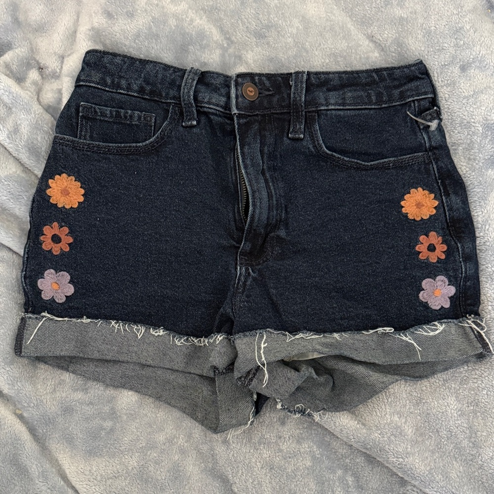 Hollister Dark Denim Shorts with Floral Accents